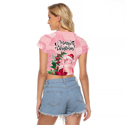 Watercolor Pink Galah Flowers Raglan Cropped T Shirt Australia Christmas Vibes - Aussie Hoodie