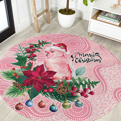 Watercolor Pink Galah Flowers Round Carpet Australia Christmas Vibes - Aussie Hoodie