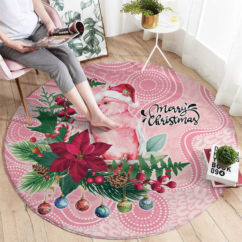 Watercolor Pink Galah Flowers Round Carpet Australia Christmas Vibes - Aussie Hoodie