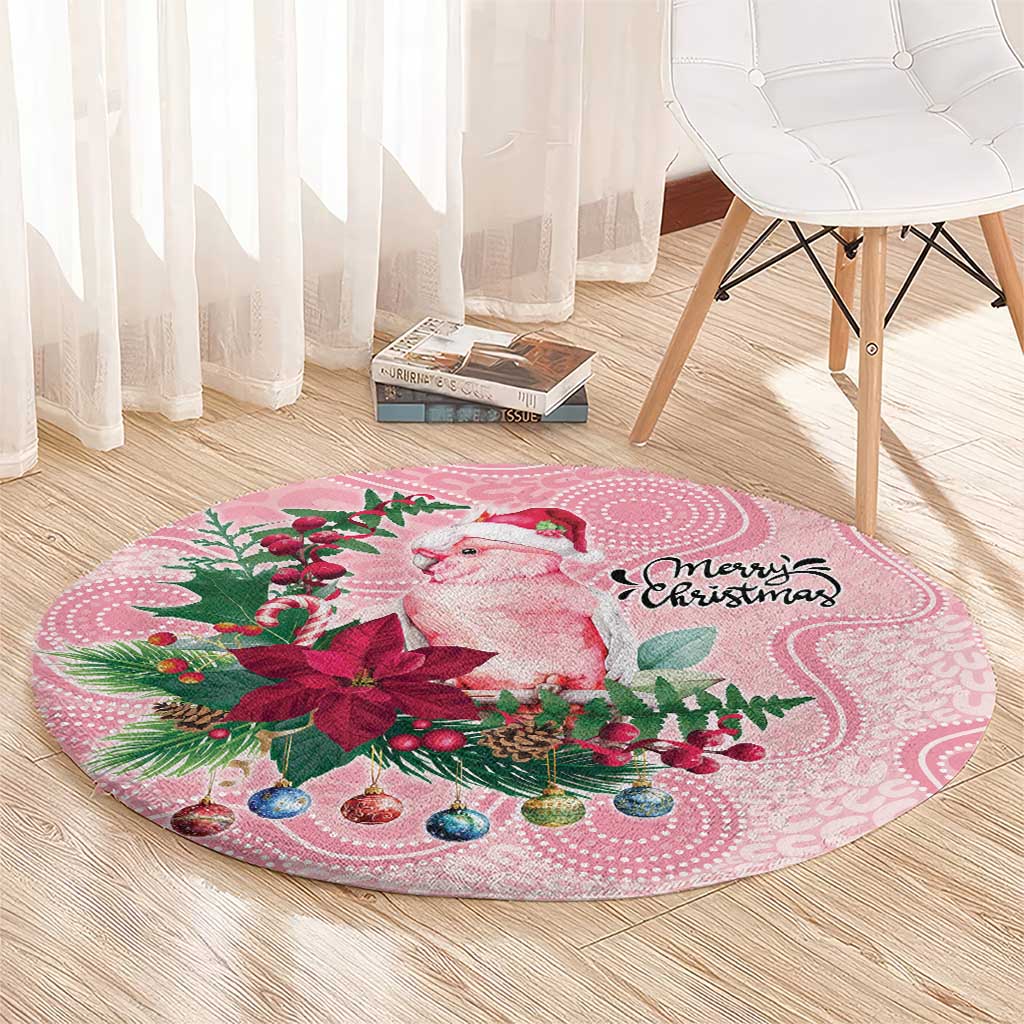 Watercolor Pink Galah Flowers Round Carpet Australia Christmas Vibes - Aussie Hoodie
