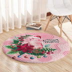Watercolor Pink Galah Flowers Round Carpet Australia Christmas Vibes - Aussie Hoodie