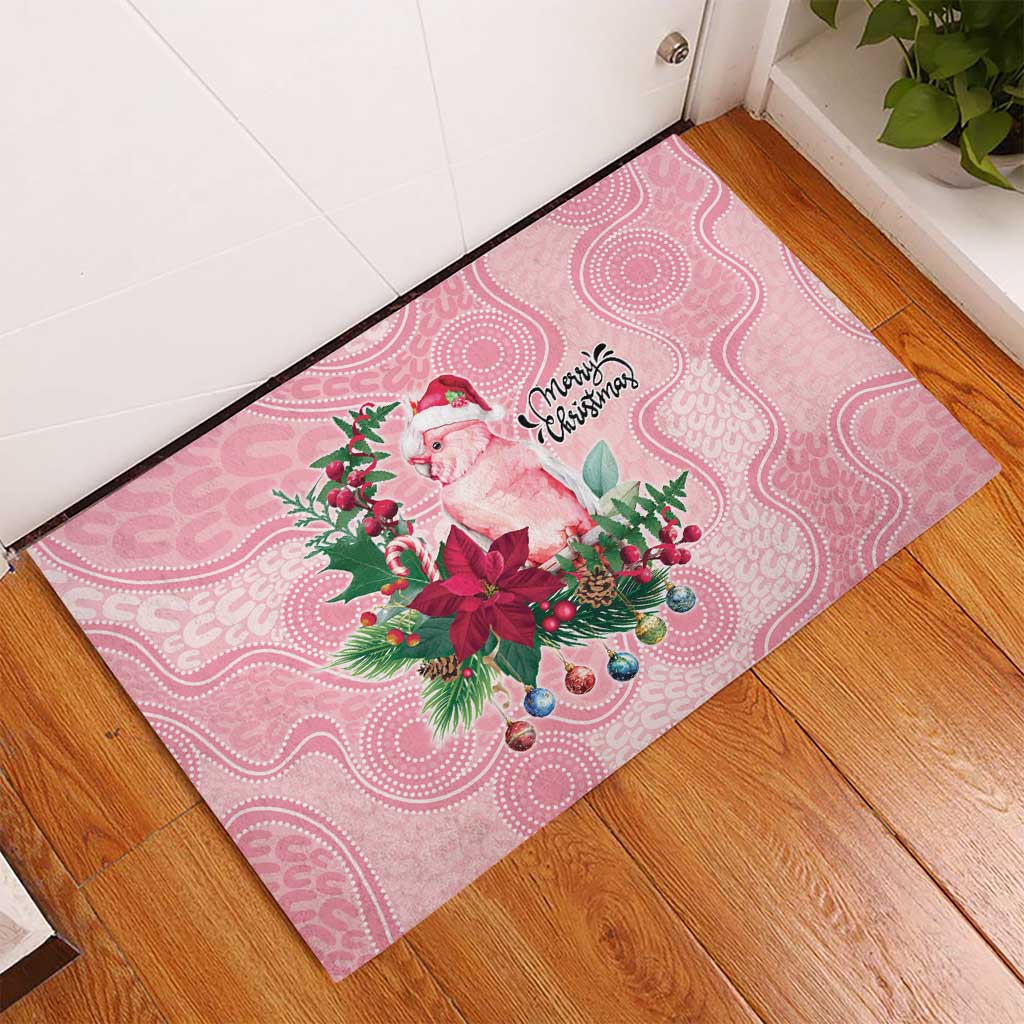 Watercolor Pink Galah Flowers Rubber Doormat Australia Christmas Vibes - Aussie Hoodie