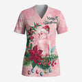 Watercolor Pink Galah Flowers Scrub Top Australia Christmas Vibes - Aussie Hoodie