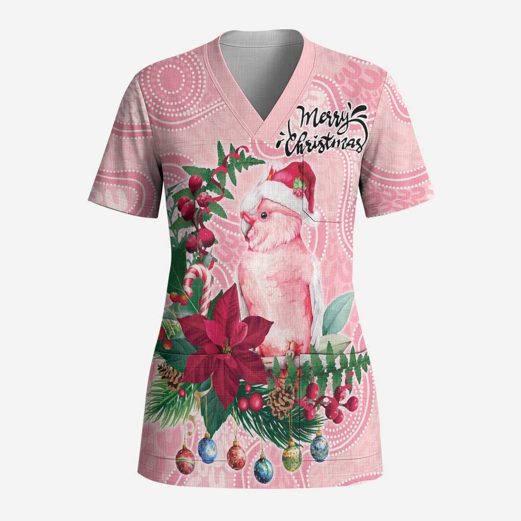 Watercolor Pink Galah Flowers Scrub Top Australia Christmas Vibes - Aussie Hoodie