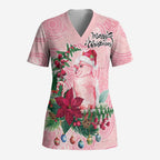 Watercolor Pink Galah Flowers Scrub Top Australia Christmas Vibes - Aussie Hoodie