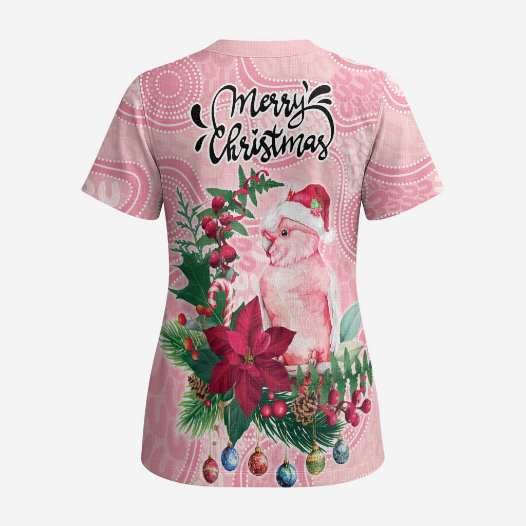 Watercolor Pink Galah Flowers Scrub Top Australia Christmas Vibes - Aussie Hoodie