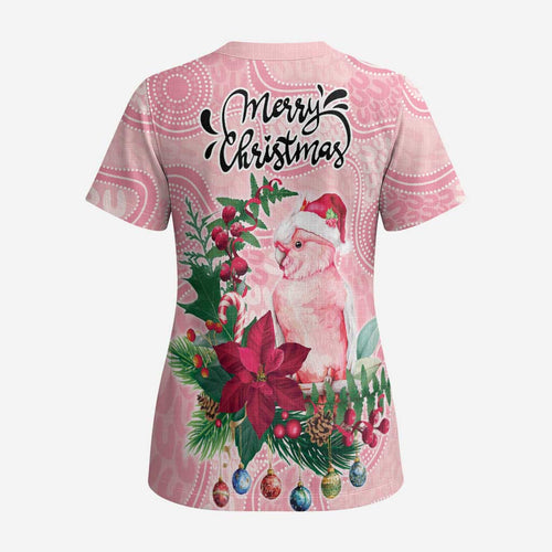 Watercolor Pink Galah Flowers Scrub Top Australia Christmas Vibes - Aussie Hoodie