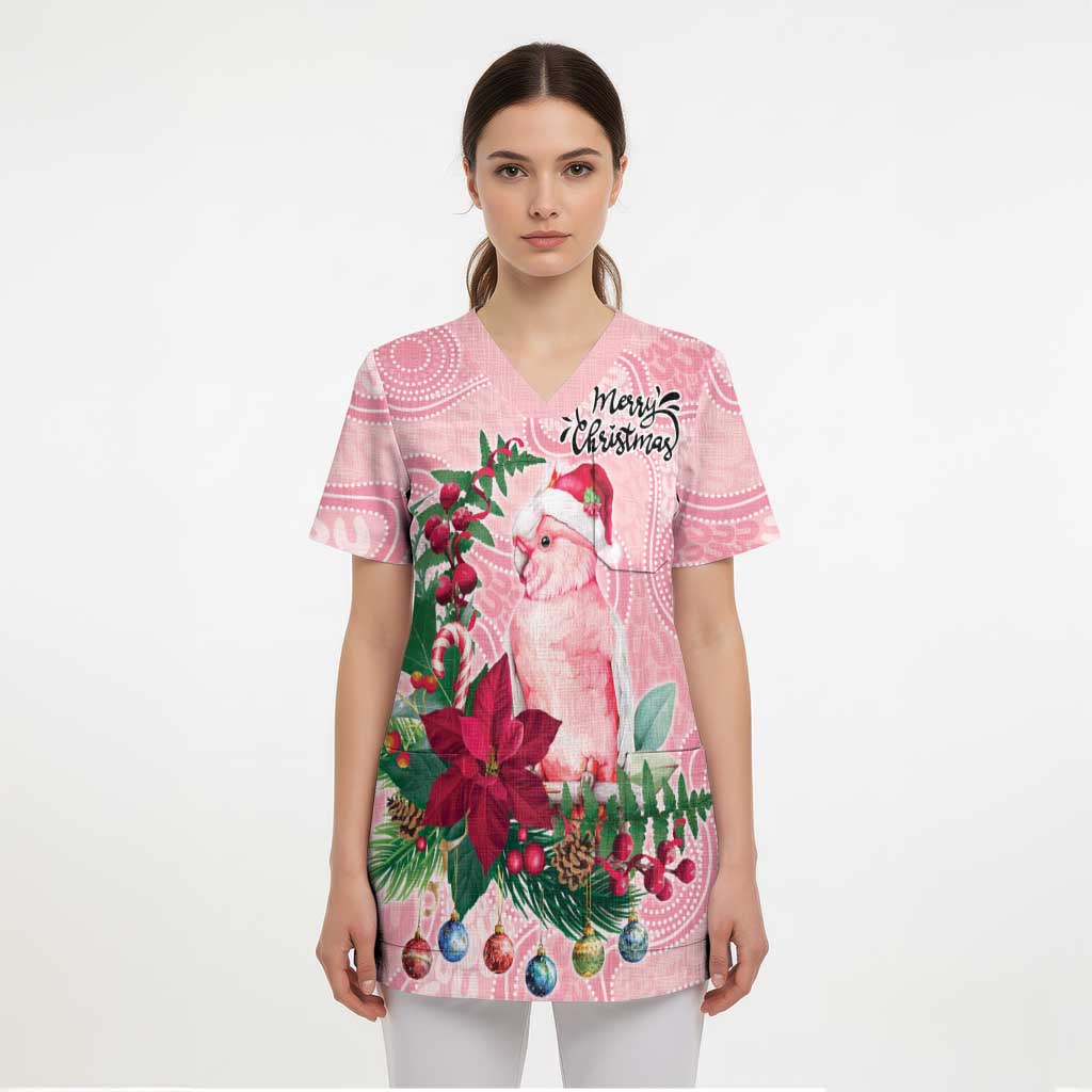 Watercolor Pink Galah Flowers Scrub Top Australia Christmas Vibes - Aussie Hoodie