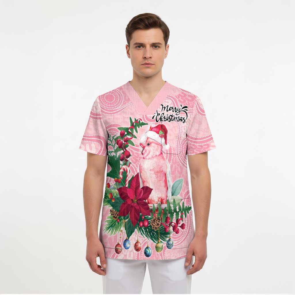 Watercolor Pink Galah Flowers Scrub Top Australia Christmas Vibes - Aussie Hoodie