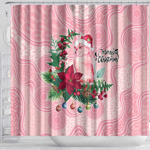 Watercolor Pink Galah Flowers Shower Curtain Australia Christmas Vibes - Aussie Hoodie