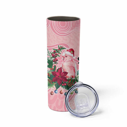 Watercolor Pink Galah Flowers Skinny Tumbler Australia Christmas Vibes - Aussie Hoodie