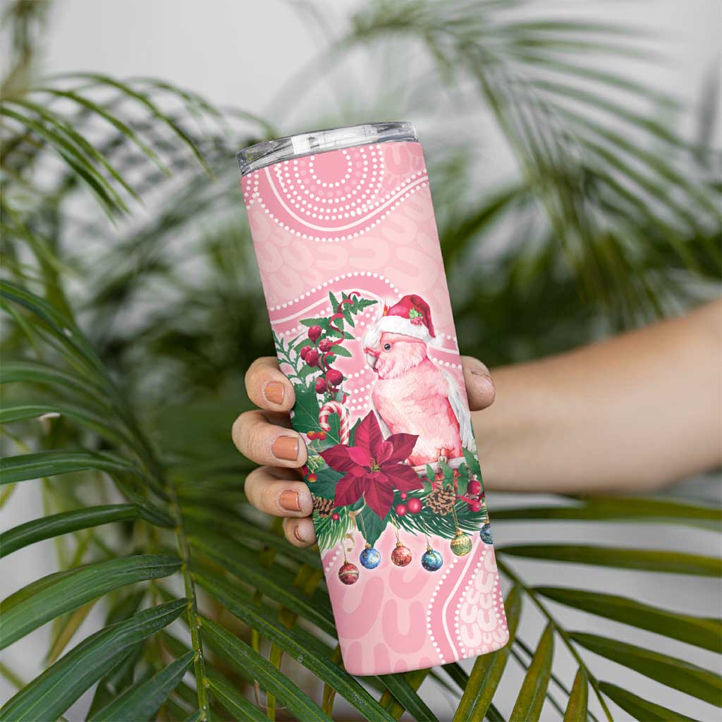 Watercolor Pink Galah Flowers Skinny Tumbler Australia Christmas Vibes - Aussie Hoodie