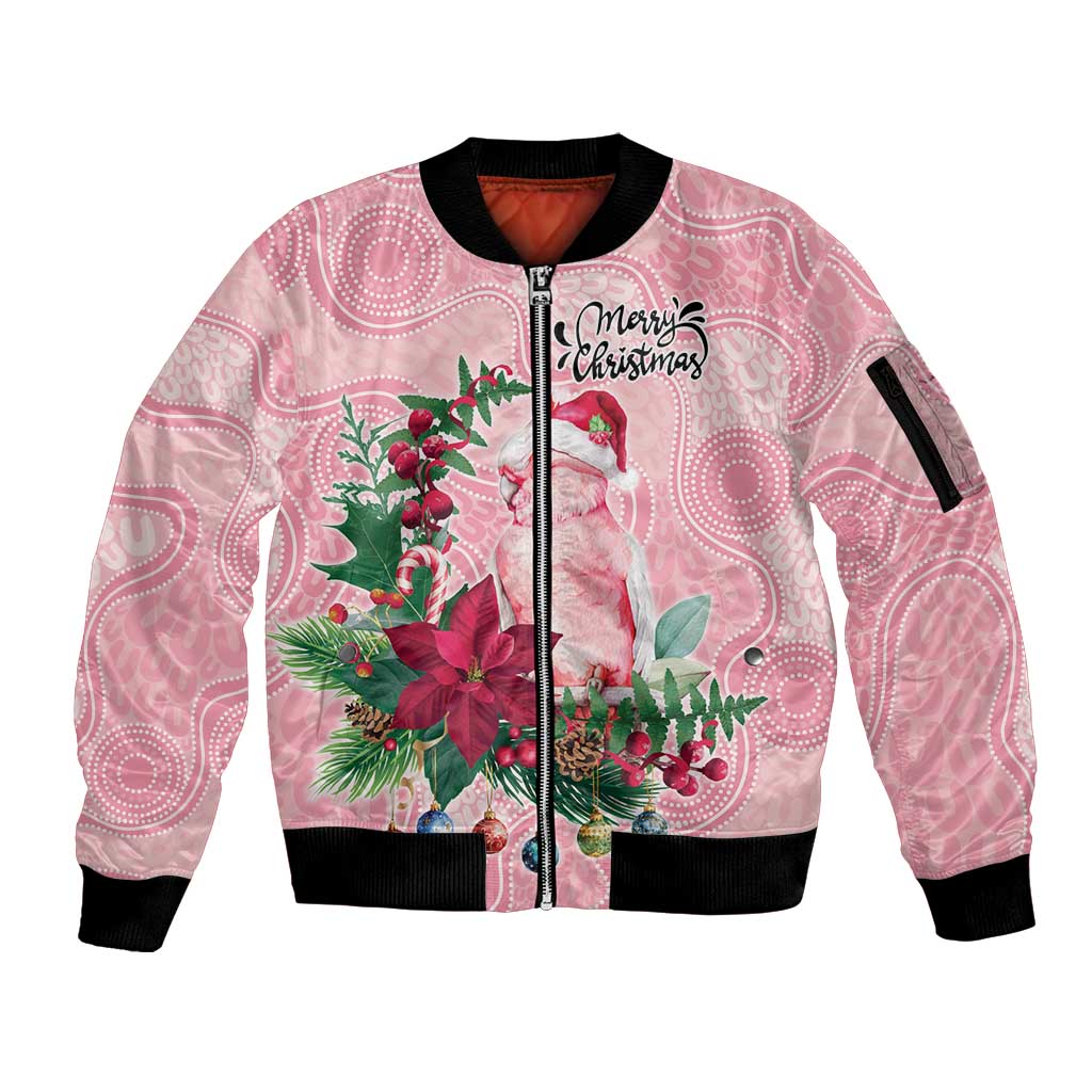 Watercolor Pink Galah Flowers Sleeve Zip Bomber Jacket Australia Christmas Vibes - Aussie Hoodie