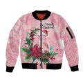 Watercolor Pink Galah Flowers Sleeve Zip Bomber Jacket Australia Christmas Vibes - Aussie Hoodie