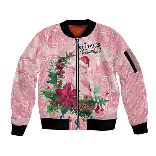 Watercolor Pink Galah Flowers Sleeve Zip Bomber Jacket Australia Christmas Vibes - Aussie Hoodie