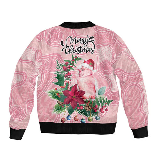 Watercolor Pink Galah Flowers Sleeve Zip Bomber Jacket Australia Christmas Vibes - Aussie Hoodie