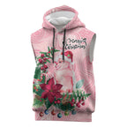 Watercolor Pink Galah Flowers Sleeveless Hoodie Australia Christmas Vibes - Aussie Hoodie