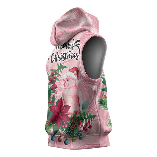 Watercolor Pink Galah Flowers Sleeveless Hoodie Australia Christmas Vibes - Aussie Hoodie