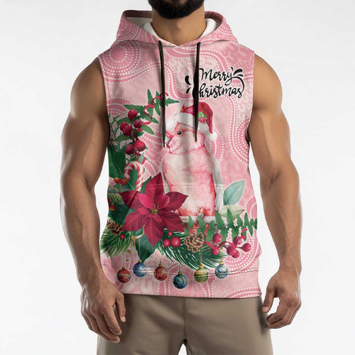 Watercolor Pink Galah Flowers Sleeveless Hoodie Australia Christmas Vibes - Aussie Hoodie