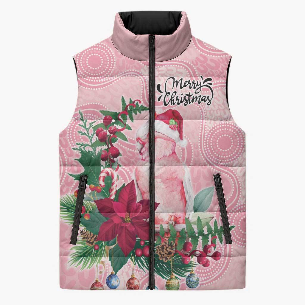 Watercolor Pink Galah Flowers Sleeveless Puffer Jacket Australia Christmas Vibes - Aussie Hoodie