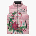 Watercolor Pink Galah Flowers Sleeveless Puffer Jacket Australia Christmas Vibes - Aussie Hoodie