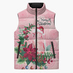 Watercolor Pink Galah Flowers Sleeveless Puffer Jacket Australia Christmas Vibes - Aussie Hoodie