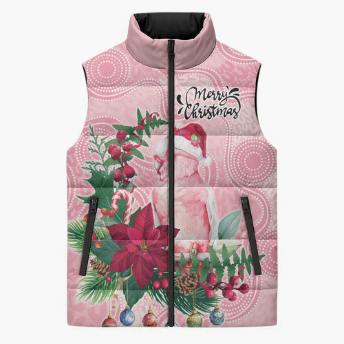 Watercolor Pink Galah Flowers Sleeveless Puffer Jacket Australia Christmas Vibes - Aussie Hoodie