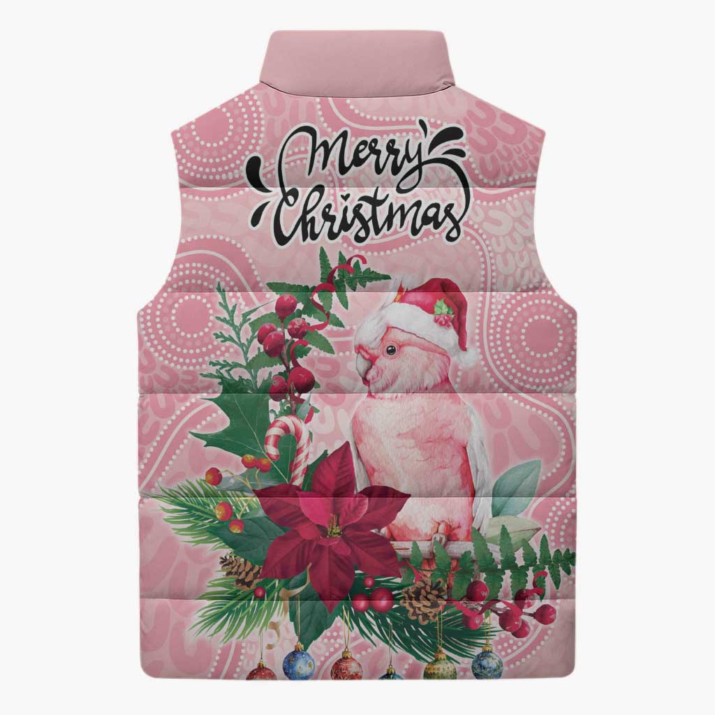 Watercolor Pink Galah Flowers Sleeveless Puffer Jacket Australia Christmas Vibes - Aussie Hoodie