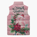Watercolor Pink Galah Flowers Sleeveless Puffer Jacket Australia Christmas Vibes - Aussie Hoodie