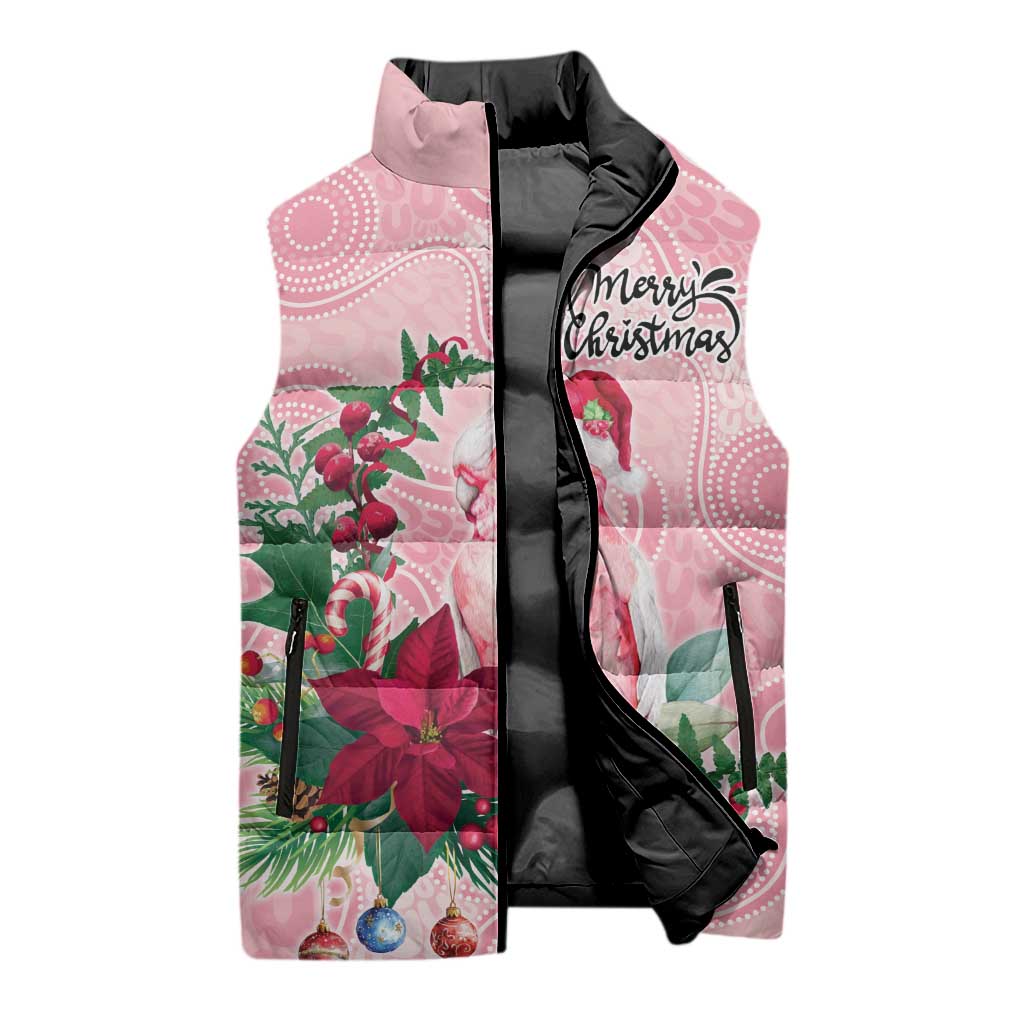 Watercolor Pink Galah Flowers Sleeveless Puffer Jacket Australia Christmas Vibes - Aussie Hoodie