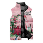 Watercolor Pink Galah Flowers Sleeveless Puffer Jacket Australia Christmas Vibes - Aussie Hoodie