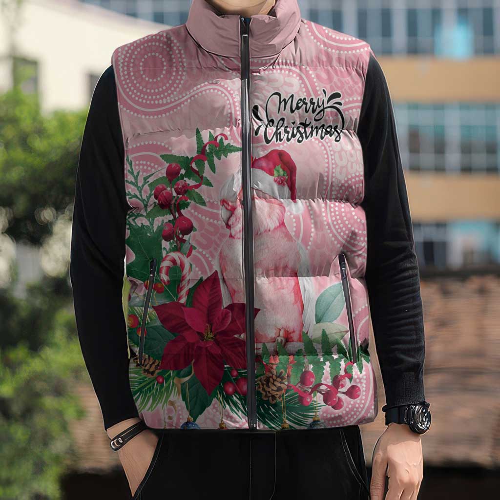 Watercolor Pink Galah Flowers Sleeveless Puffer Jacket Australia Christmas Vibes - Aussie Hoodie