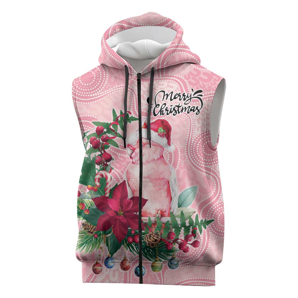 Watercolor Pink Galah Flowers Sleeveless Zip Hoodie Australia Christmas Vibes LT9