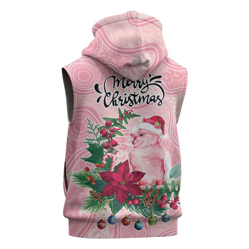 Watercolor Pink Galah Flowers Sleeveless Zip Hoodie Australia Christmas Vibes LT9