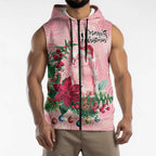 Watercolor Pink Galah Flowers Sleeveless Zip Hoodie Australia Christmas Vibes LT9