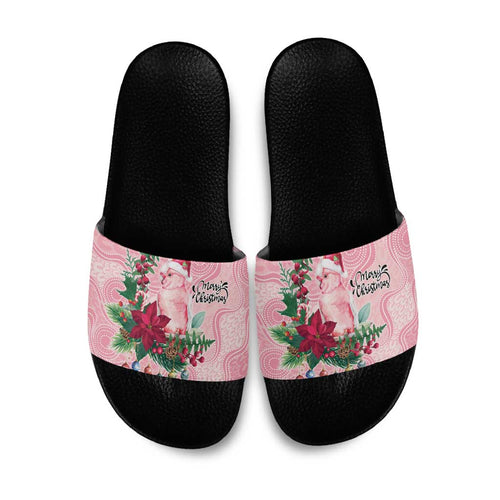 Watercolor Pink Galah Flowers Slide Sandals Australia Christmas Vibes - Aussie Hoodie