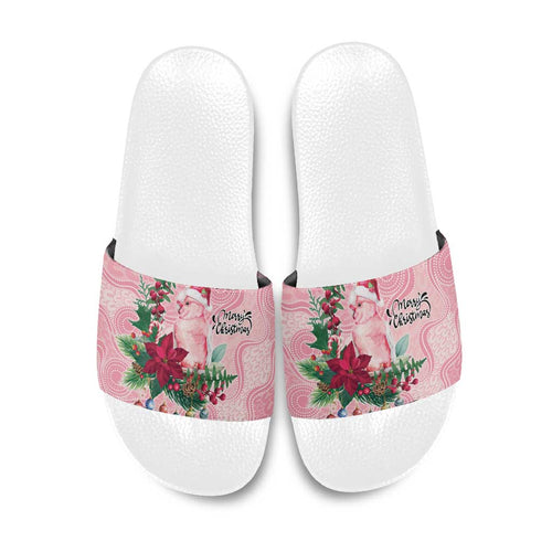 Watercolor Pink Galah Flowers Slide Sandals Australia Christmas Vibes - Aussie Hoodie