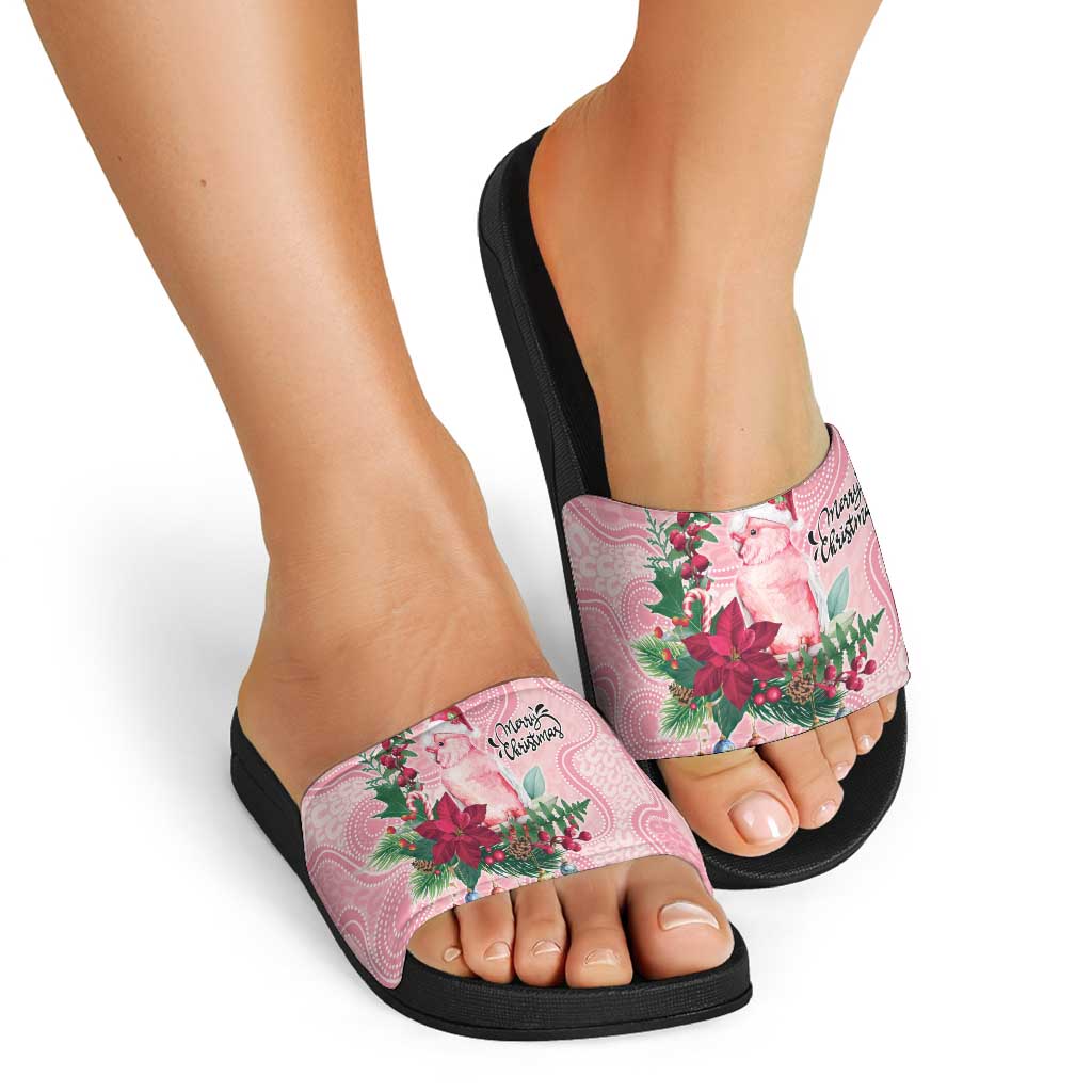 Watercolor Pink Galah Flowers Slide Sandals Australia Christmas Vibes - Aussie Hoodie