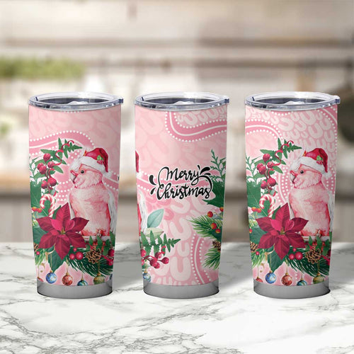 Watercolor Pink Galah Flowers Tumbler Cup Australia Christmas Vibes - Aussie Hoodie