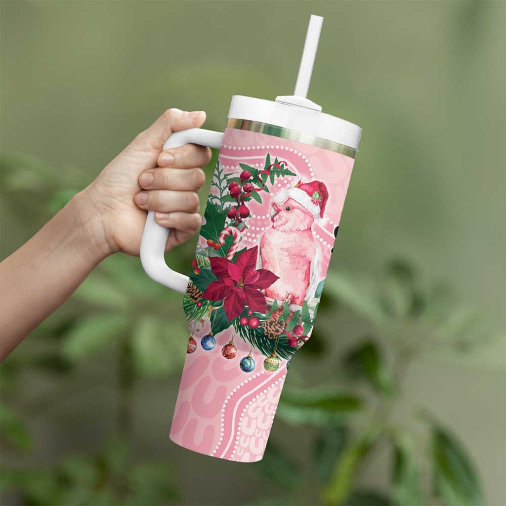 Watercolor Pink Galah Flowers Tumbler With Handle Australia Christmas Vibes - Aussie Hoodie