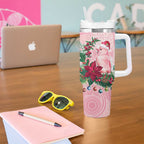 Watercolor Pink Galah Flowers Tumbler With Handle Australia Christmas Vibes - Aussie Hoodie