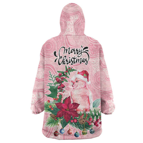 Watercolor Pink Galah Flowers Wearable Blanket Hoodie Australia Christmas Vibes - Aussie Hoodie