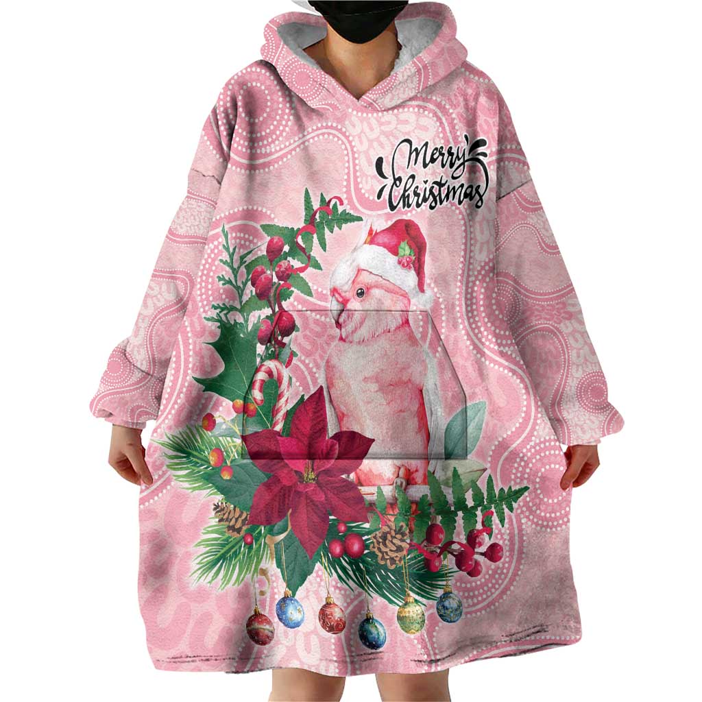 Watercolor Pink Galah Flowers Wearable Blanket Hoodie Australia Christmas Vibes - Aussie Hoodie