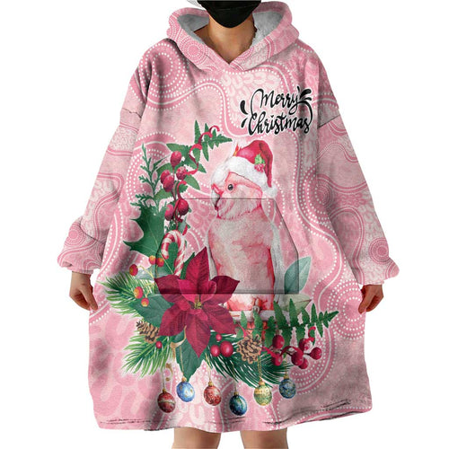 Watercolor Pink Galah Flowers Wearable Blanket Hoodie Australia Christmas Vibes - Aussie Hoodie