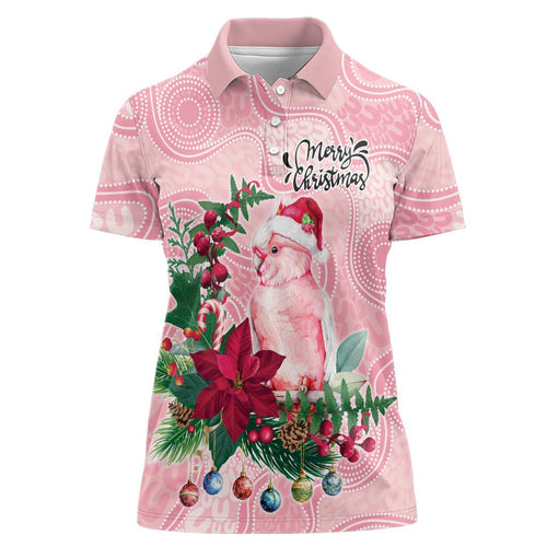 Watercolor Pink Galah Flowers Women Polo Shirt Australia Christmas Vibes - Aussie Hoodie