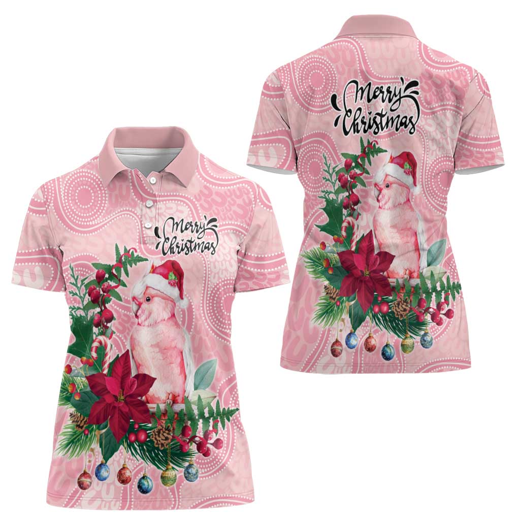 Watercolor Pink Galah Flowers Women Polo Shirt Australia Christmas Vibes - Aussie Hoodie
