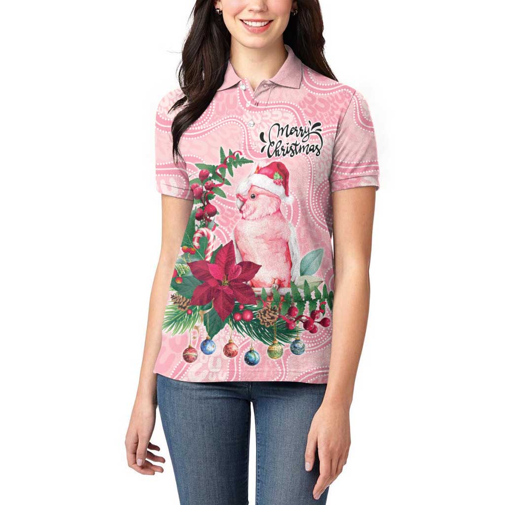 Watercolor Pink Galah Flowers Women Polo Shirt Australia Christmas Vibes - Aussie Hoodie