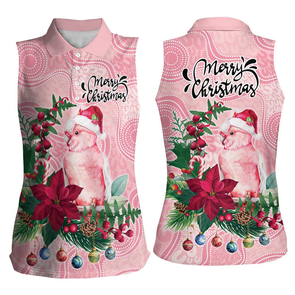 Watercolor Pink Galah Flowers Women Sleeveless Polo Shirt Australia Christmas Vibes - Aussie Hoodie