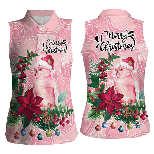 Watercolor Pink Galah Flowers Women Sleeveless Polo Shirt Australia Christmas Vibes - Aussie Hoodie