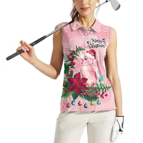 Watercolor Pink Galah Flowers Women Sleeveless Polo Shirt Australia Christmas Vibes - Aussie Hoodie